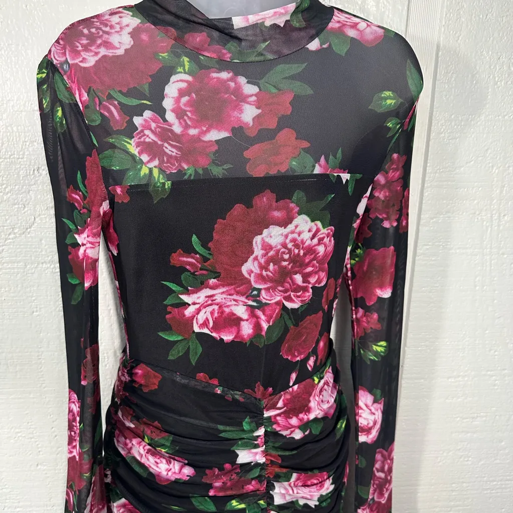 Bebe Black Floral-Print Dress Size 5 NWT - Image 6