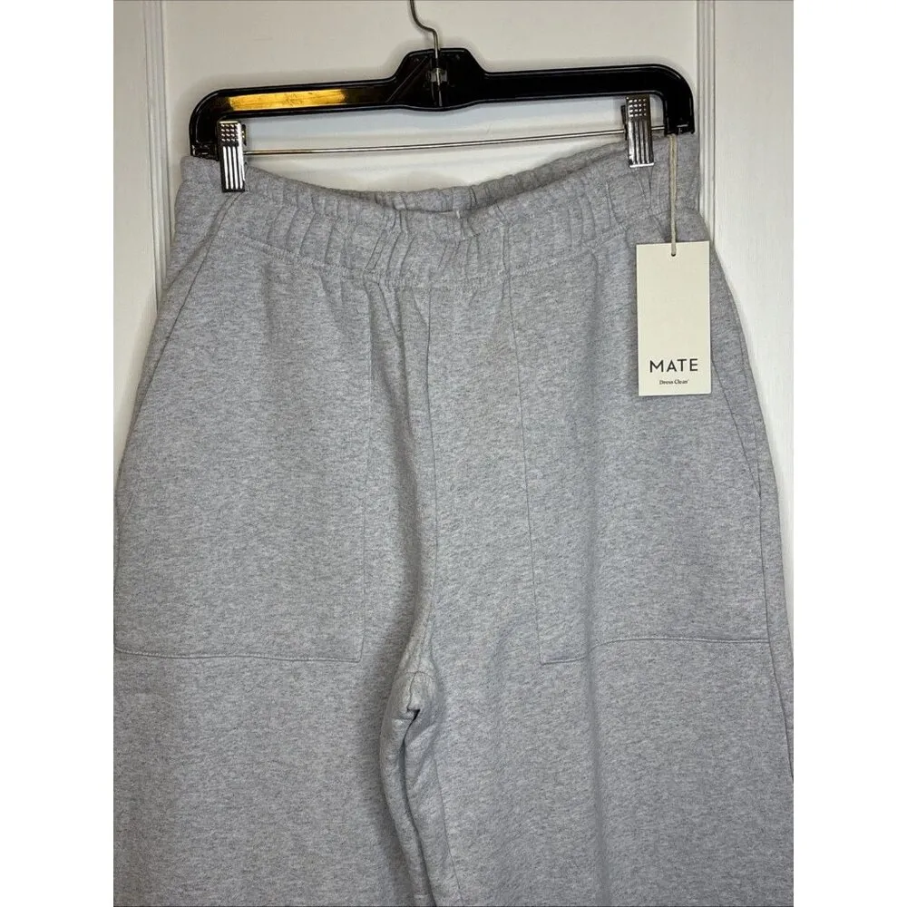 Mate The Label Organic Fleece Wide Leg Pant Heather Grey Large MSRP $138 - Image 7