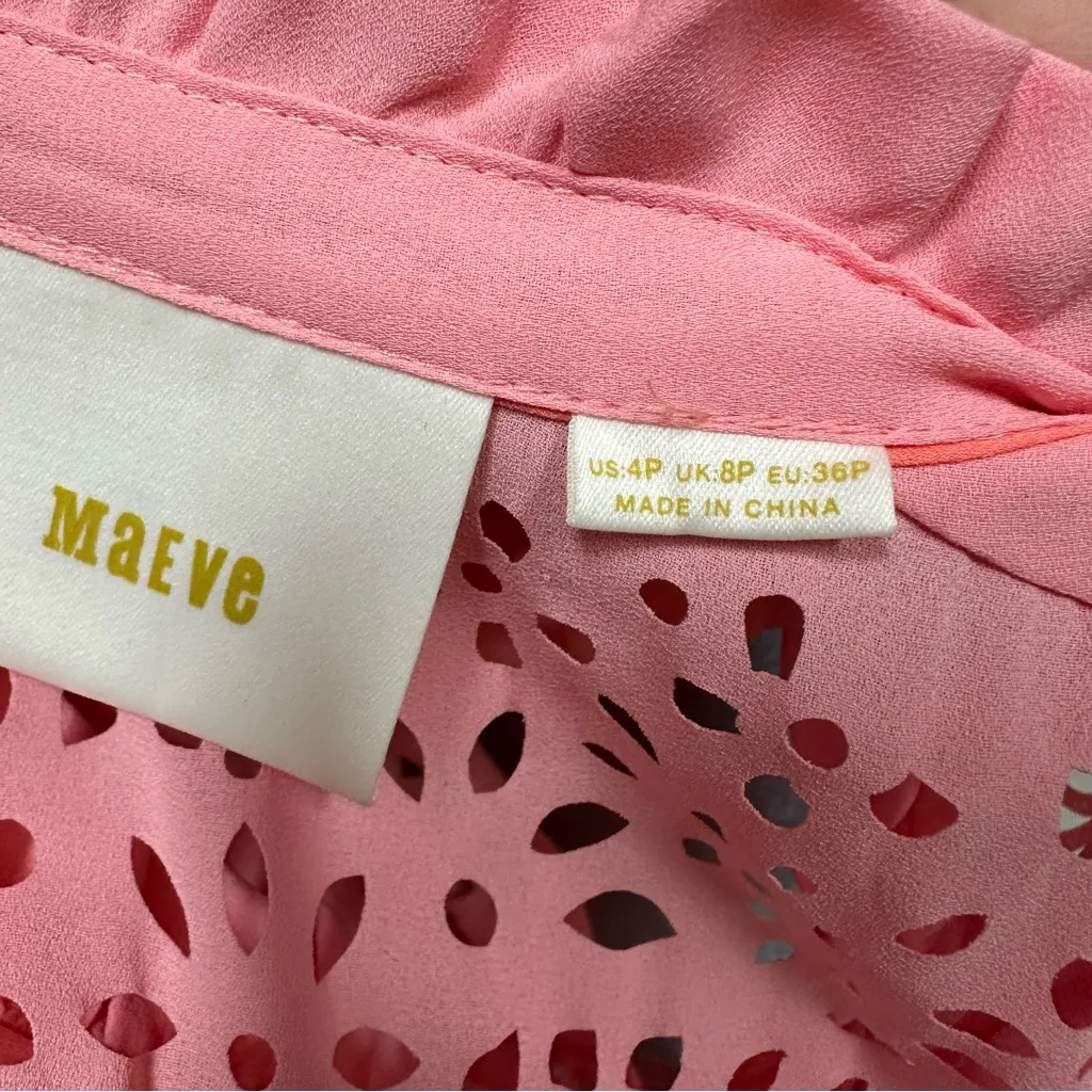 Maeve Pink Sleeveless blouse Top Neck Tie Eyelet Design 4P Shell Tank Top - Image 2