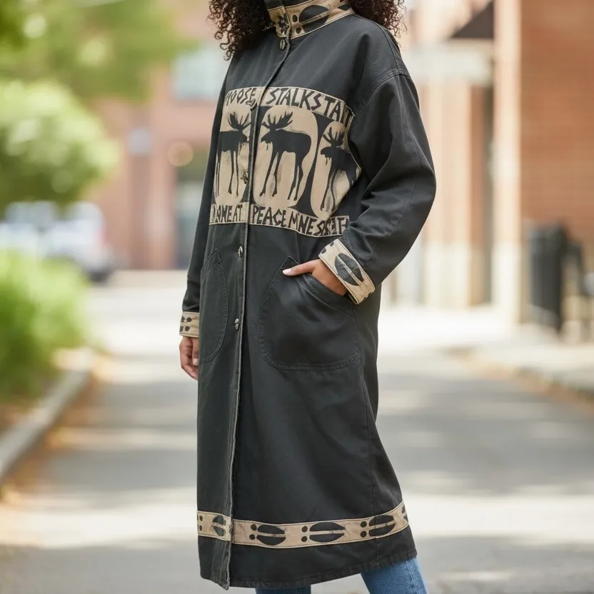 Vintage 90’s Babes In The Woods Moose cotton canvas trench coat.SZ.M Size M - Image 2