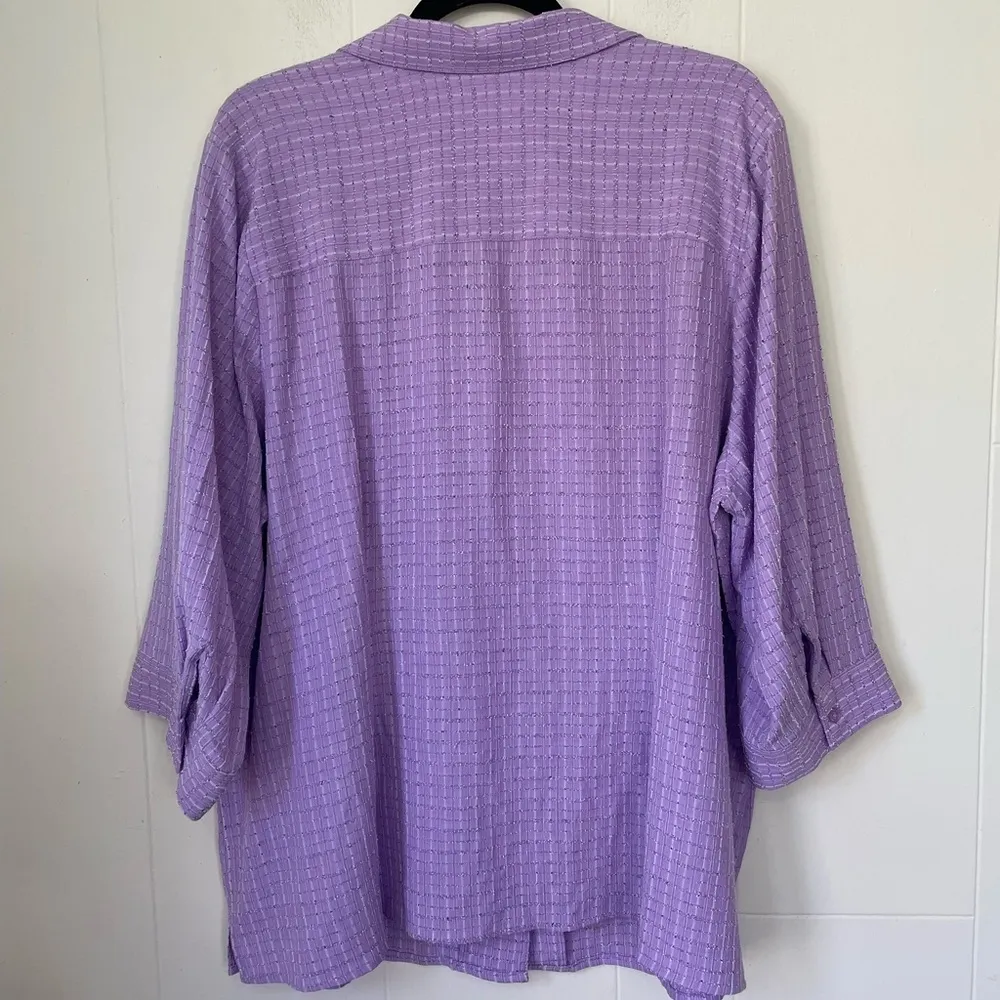 CJ Banks Purple Textured 3/4 Sleeve Button Up Blouse ~ Rayon Blend ~ Size 2X - Image 2