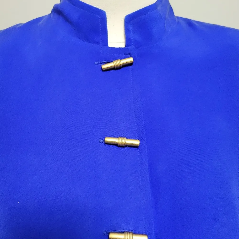 Vintage 80s SHOMI royal blue silk midi dress size 6 - Image 3