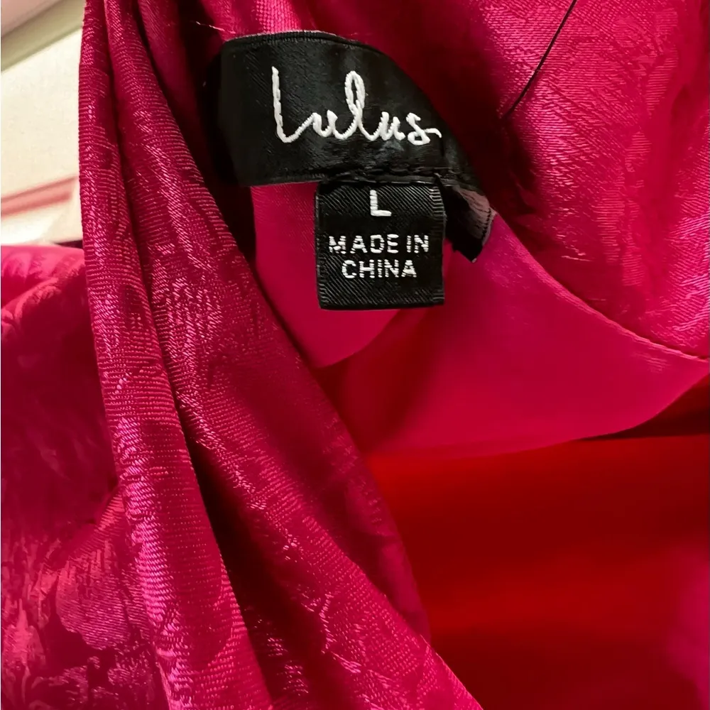 Lulus Women's Stunning Radiance Hot Pink Satin Floral Jacquard Dress NWT L Size L - Image 8