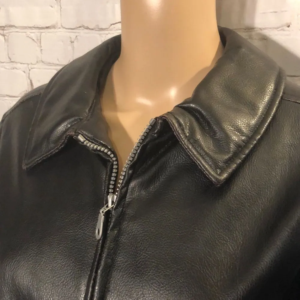 Vintage 1990s Y2K Andy Johns Faux Leather Black Bomber Jacket Medium Runs Small Size undefined - Image 3