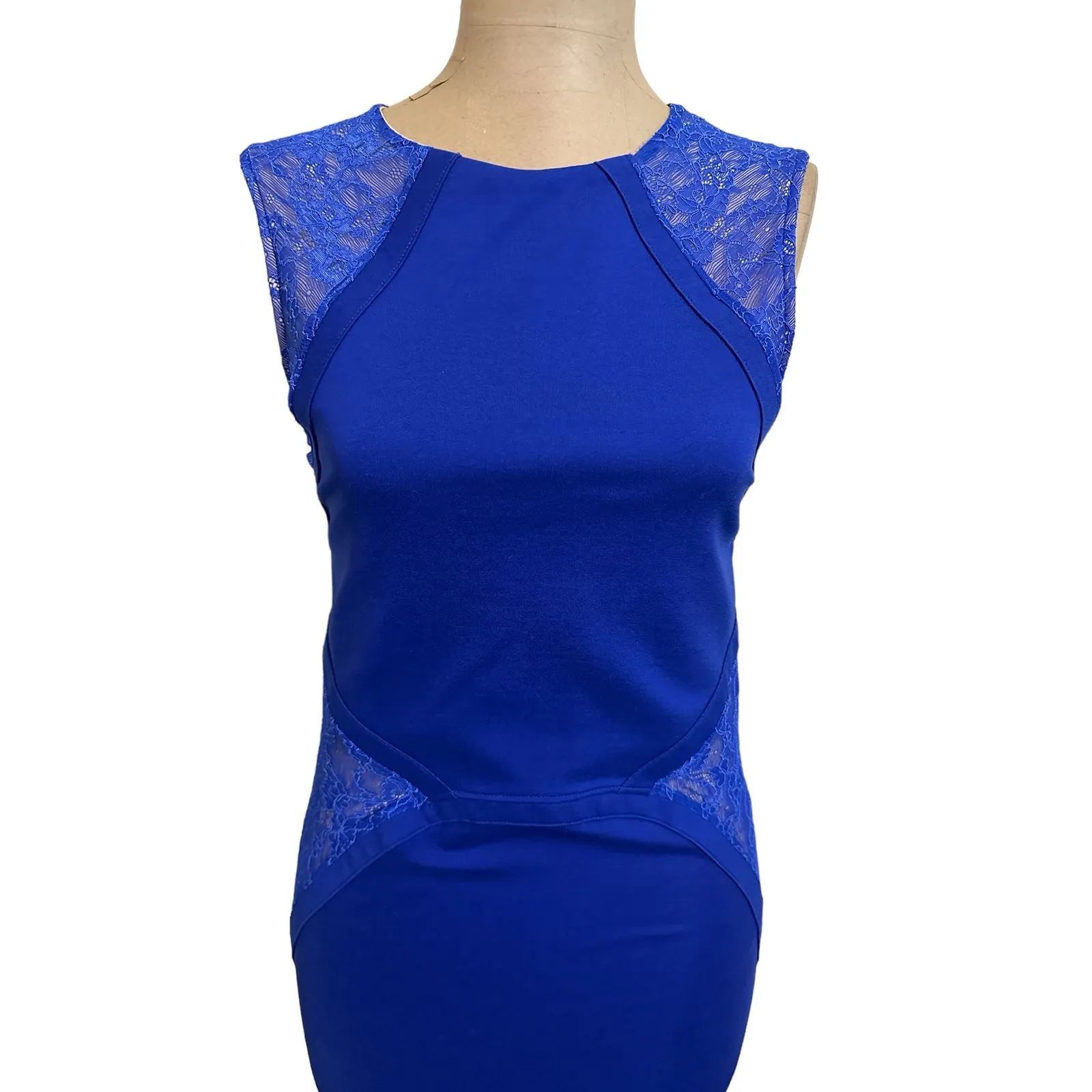 Ronny Kobo Mini Dress Bright Blue Lace Bodycon Sleeveless - Image 5