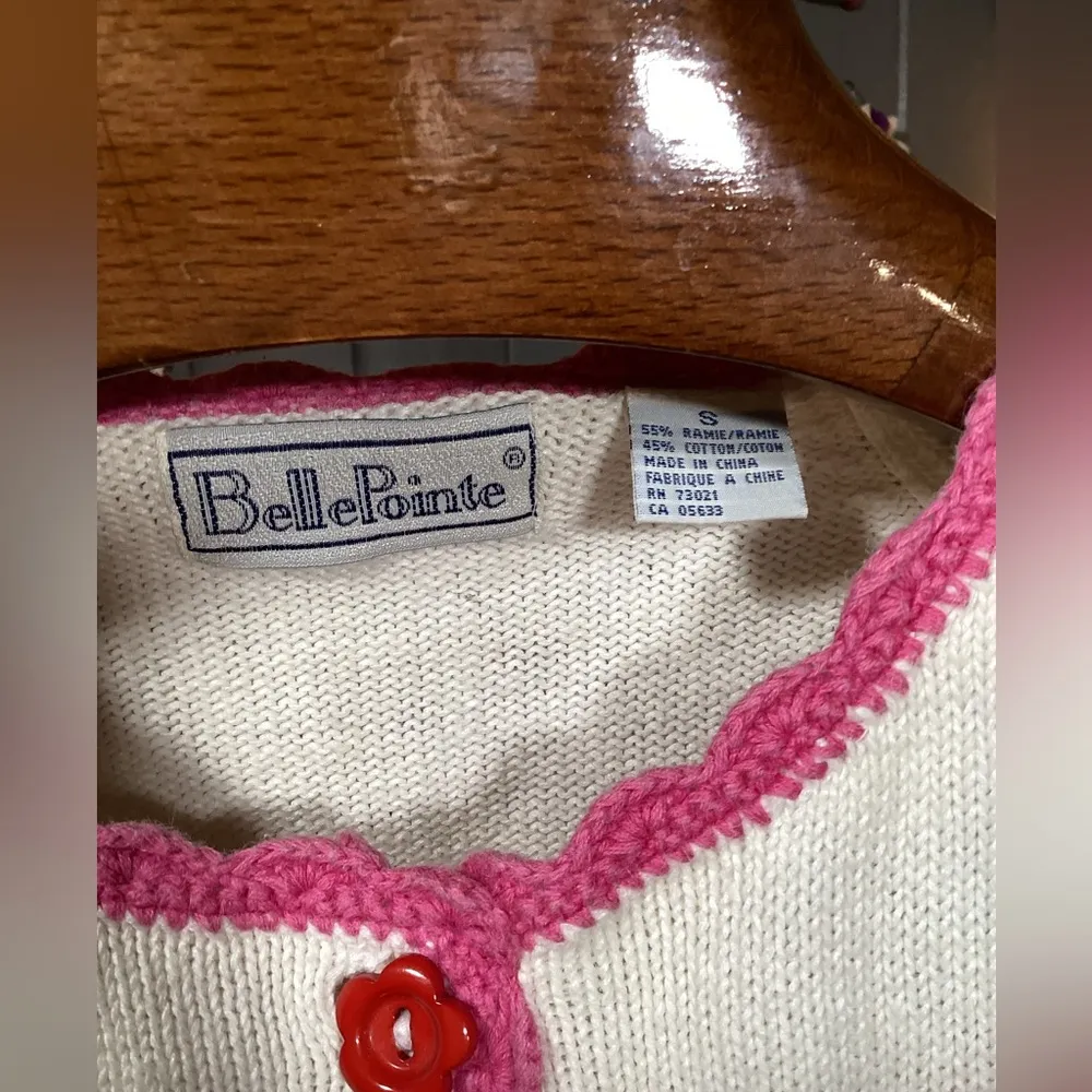 Vintage BellePointe Cottagecore Flowerpots Cardigan Short Sleeved Sweater White - Image 10