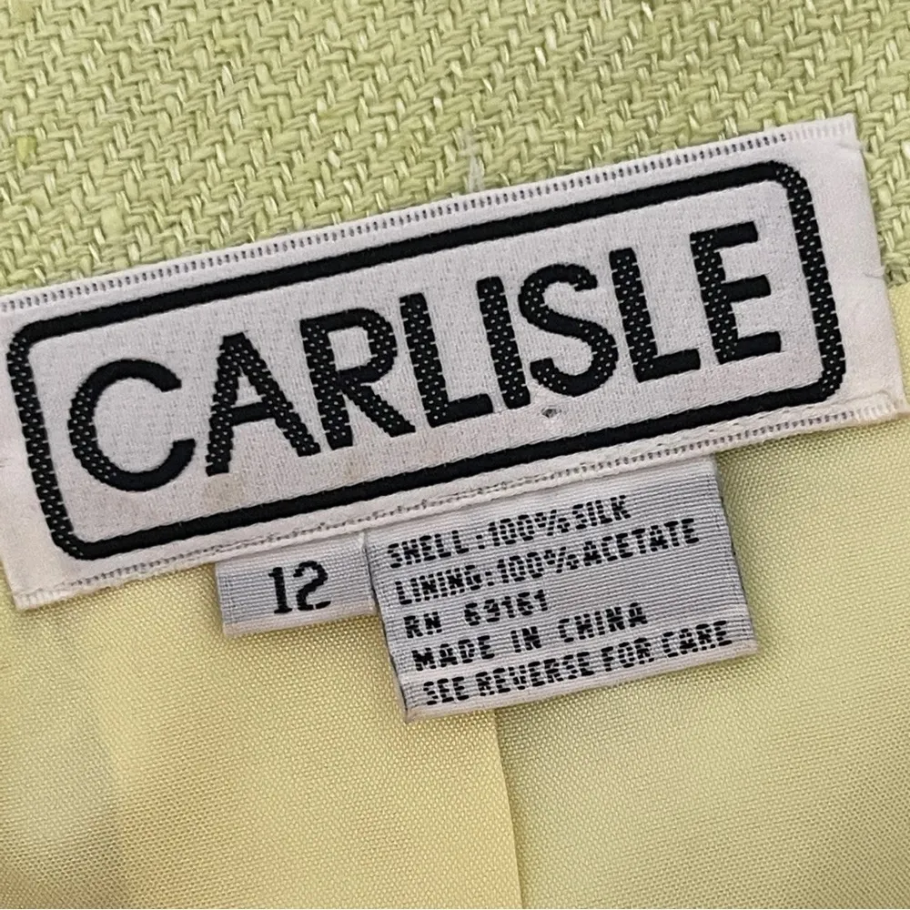 CARLISLE | Lime Green 100% Silk Zip Up Blazer Sz 12 - Image 8