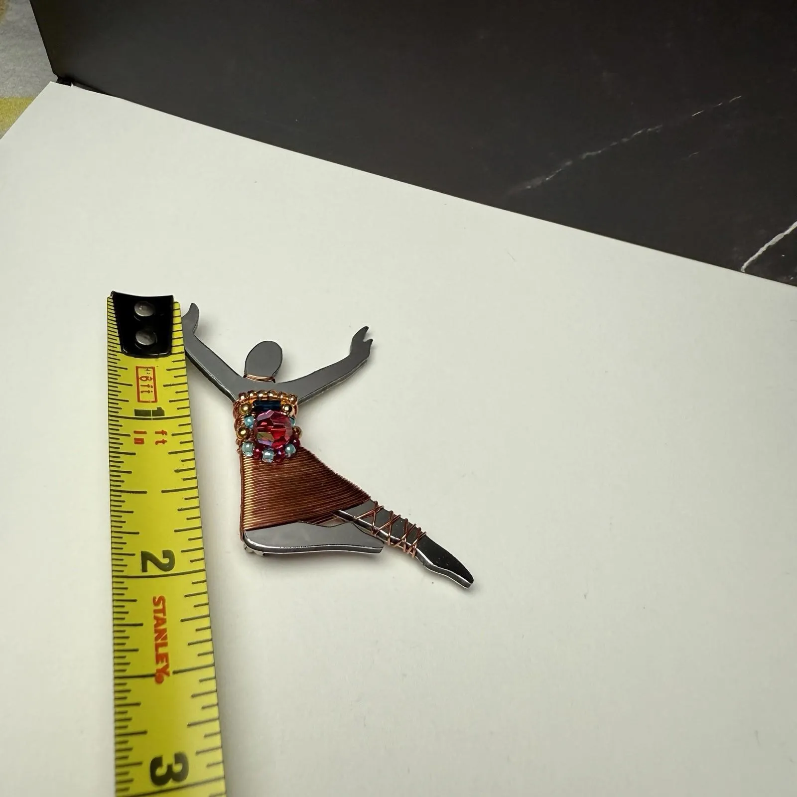 Liz Tech 1999 Pin Brooch Beaded Metal Wrap Mirror Leaper Ballerina Dancer - Image 2