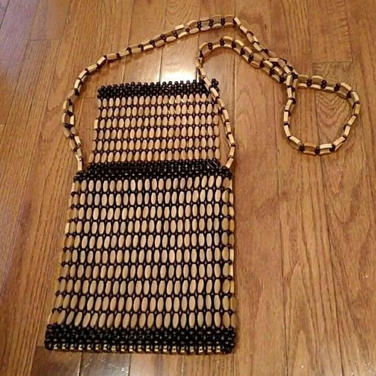 Brown & Tan Long Strap Beaded Shoulder Bag / Purse - Image 2