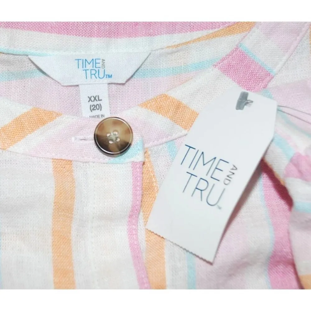 NWT Time And Tru Ladies Pink Striped Sheath Dress Size XXL Linen Blend Pockets S - Image 11