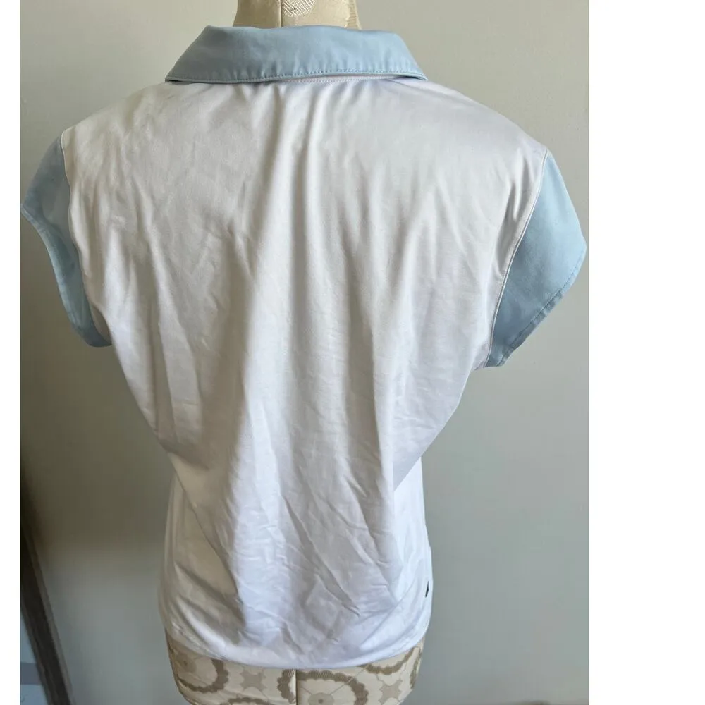 Adidas Women's Baby Blue & White Short Sleeve Tennis Polo Large - Image 6