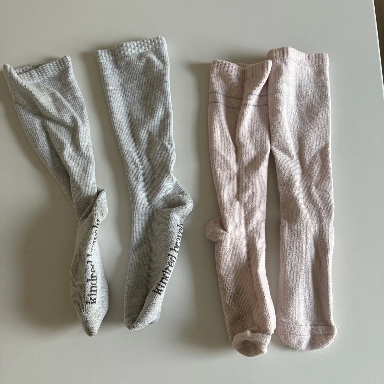 Kindred Bravely Maternity Compression High Socks 2 Pairs Light Pink Gray Stripe - Image 3
