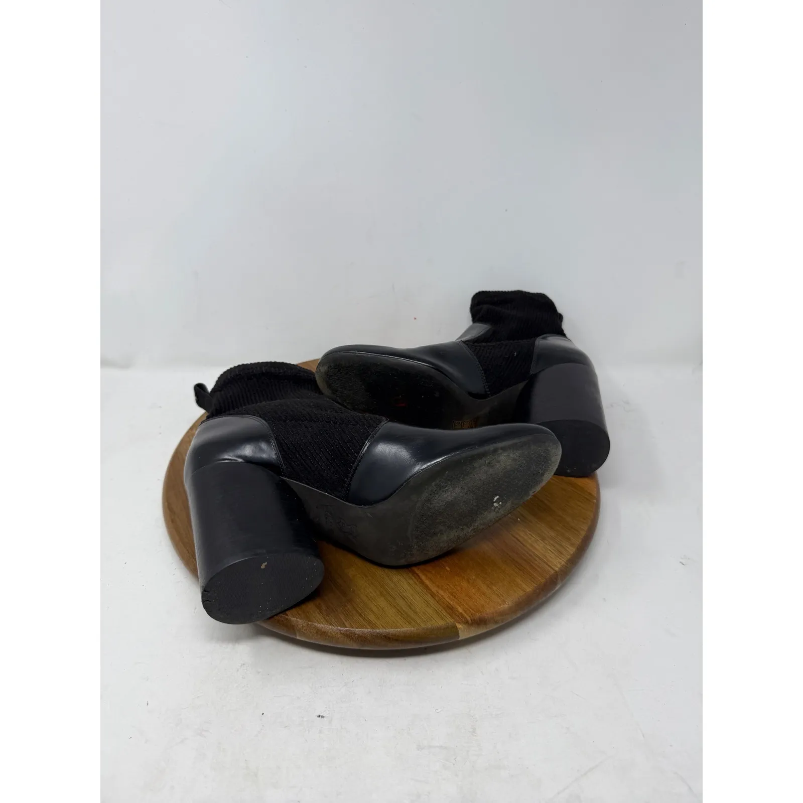 Tory Burch Rowan Black Leather Sock Booties Block Heel Ankle Boots Womens 7.5M - Image 9