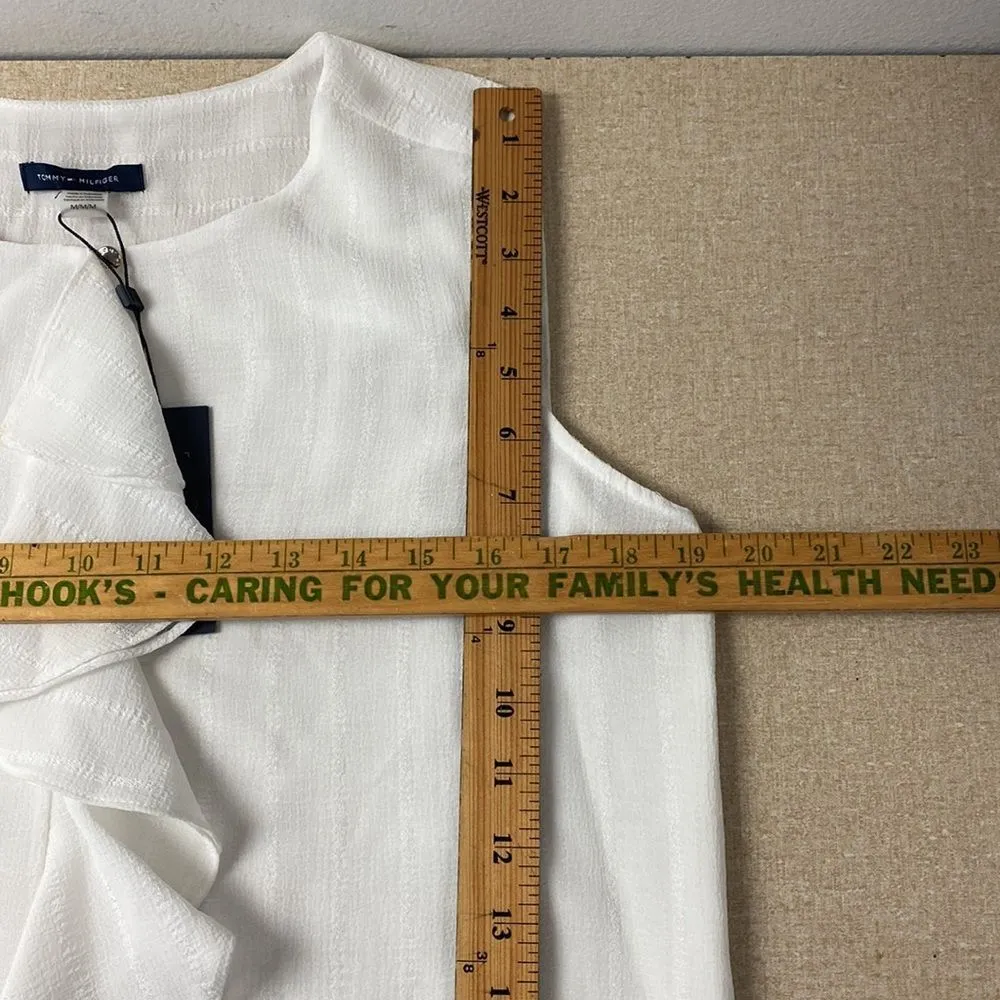 TOMMY HILFIGER White Sleeveless Ruffle Front Top M Lined Blouse - Image 13