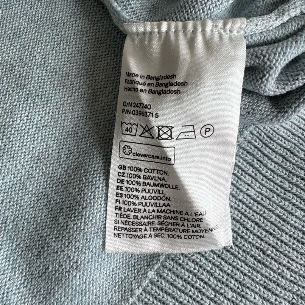 H&M Heather Light Blue Cotton Crewneck Cardigan Sweater Size Medium - Image 5