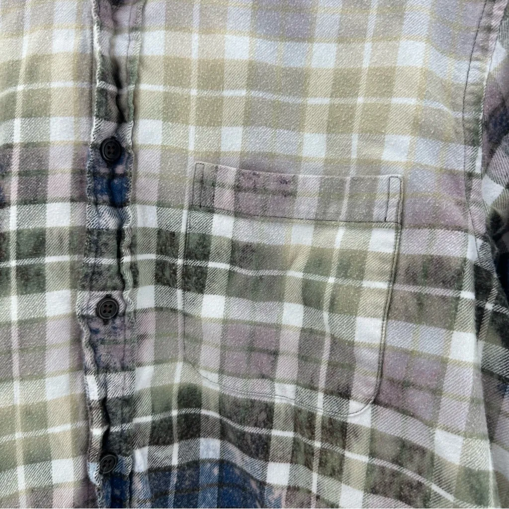 Grunge Bleached Flannel Plaid Button Shirt - Image 3