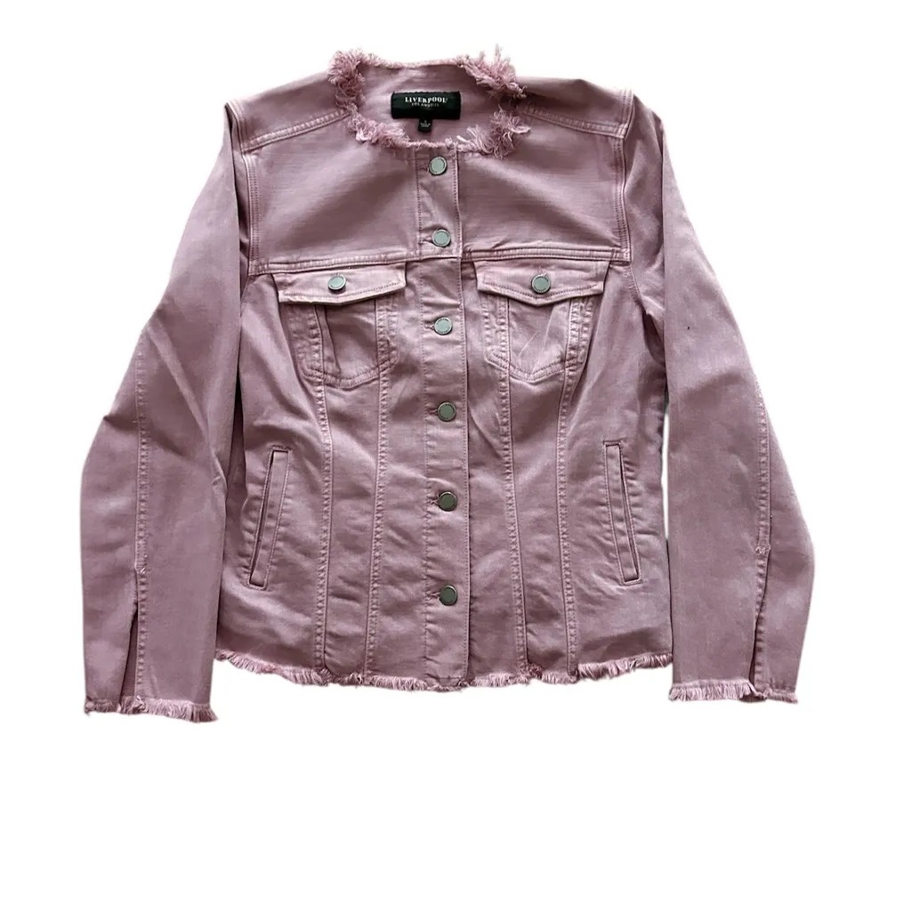 Liverpool Pink Denim Jean Jacket Women Size Small Aster Mauve Frayed - Image 12