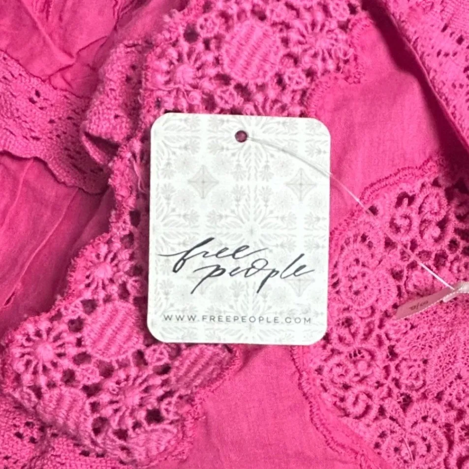 Free People Magentiful Eleanor Halter Top Skirt Set Pink Eyelet Crochet Sz Small - Image 9