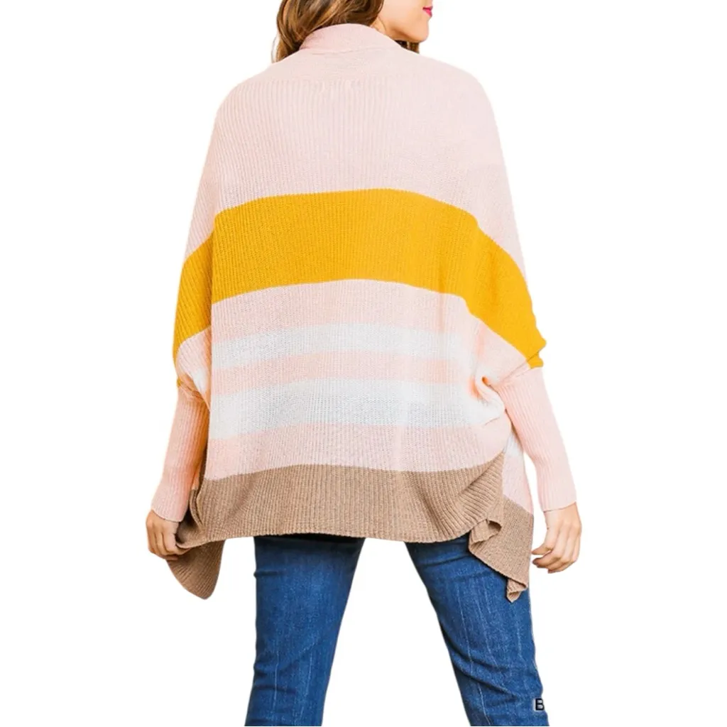 Umgee Long Sleeve Knit Color Block Cardigan size M/L Ribbed Trim Shawl Collar - Image 2