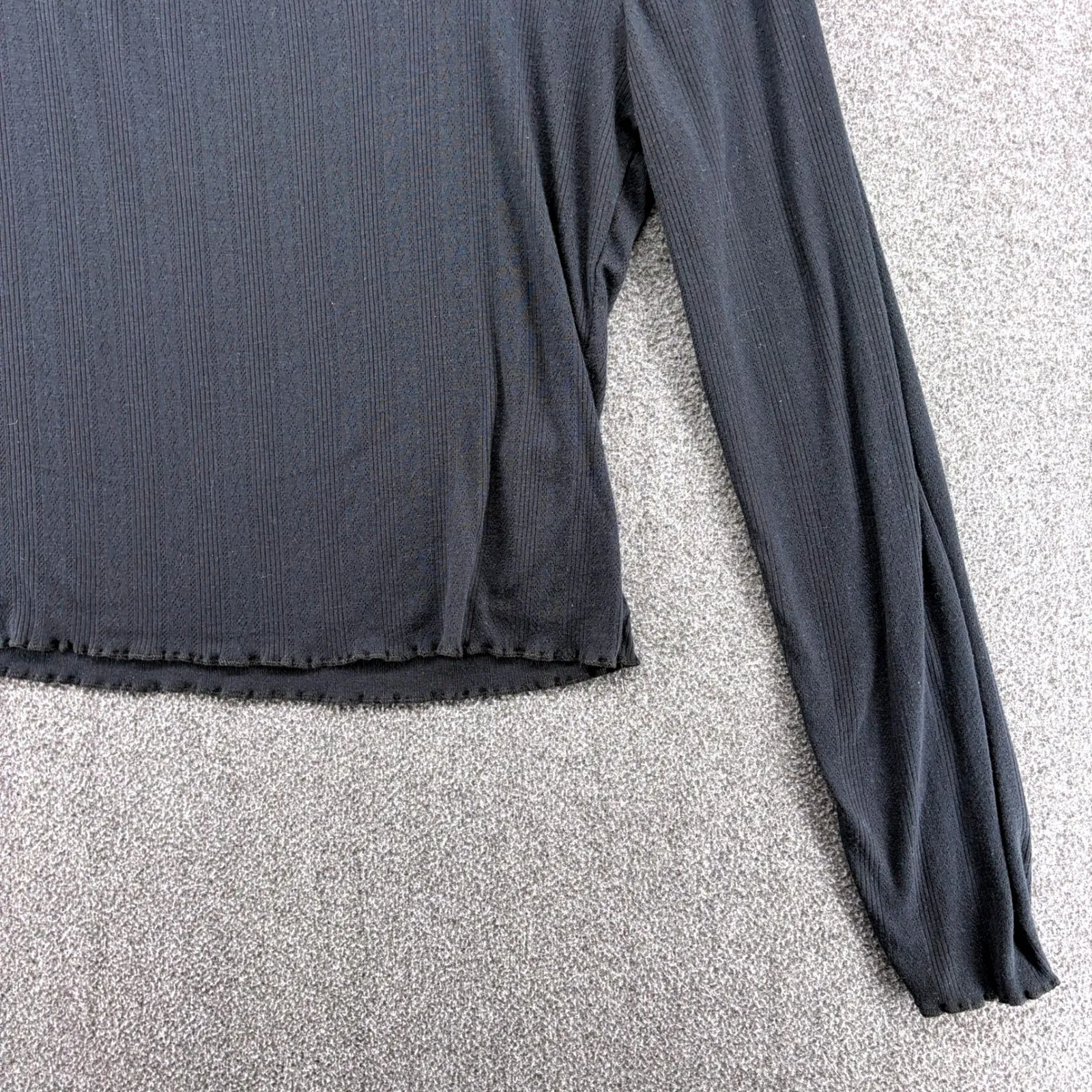 Jolie & Joy Black Ribbed Square Neck Long Sleeve Lettuce Hem Top X Large 90s Y2K Size XL - Image 5