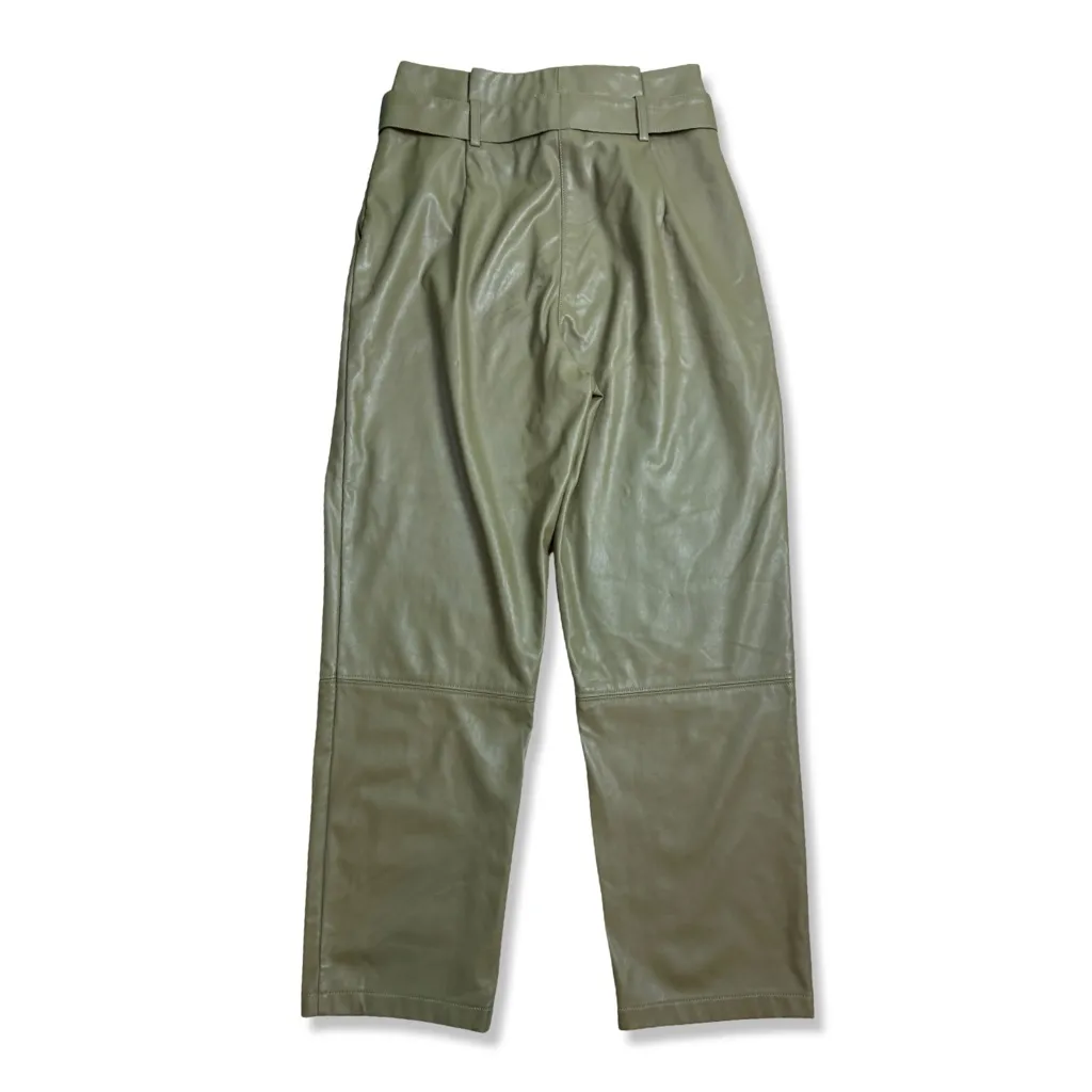 LOVE, WHIT by Whitney Port Olive Green Faux Leather Paper Bag Crop Pants Size M - Image 3