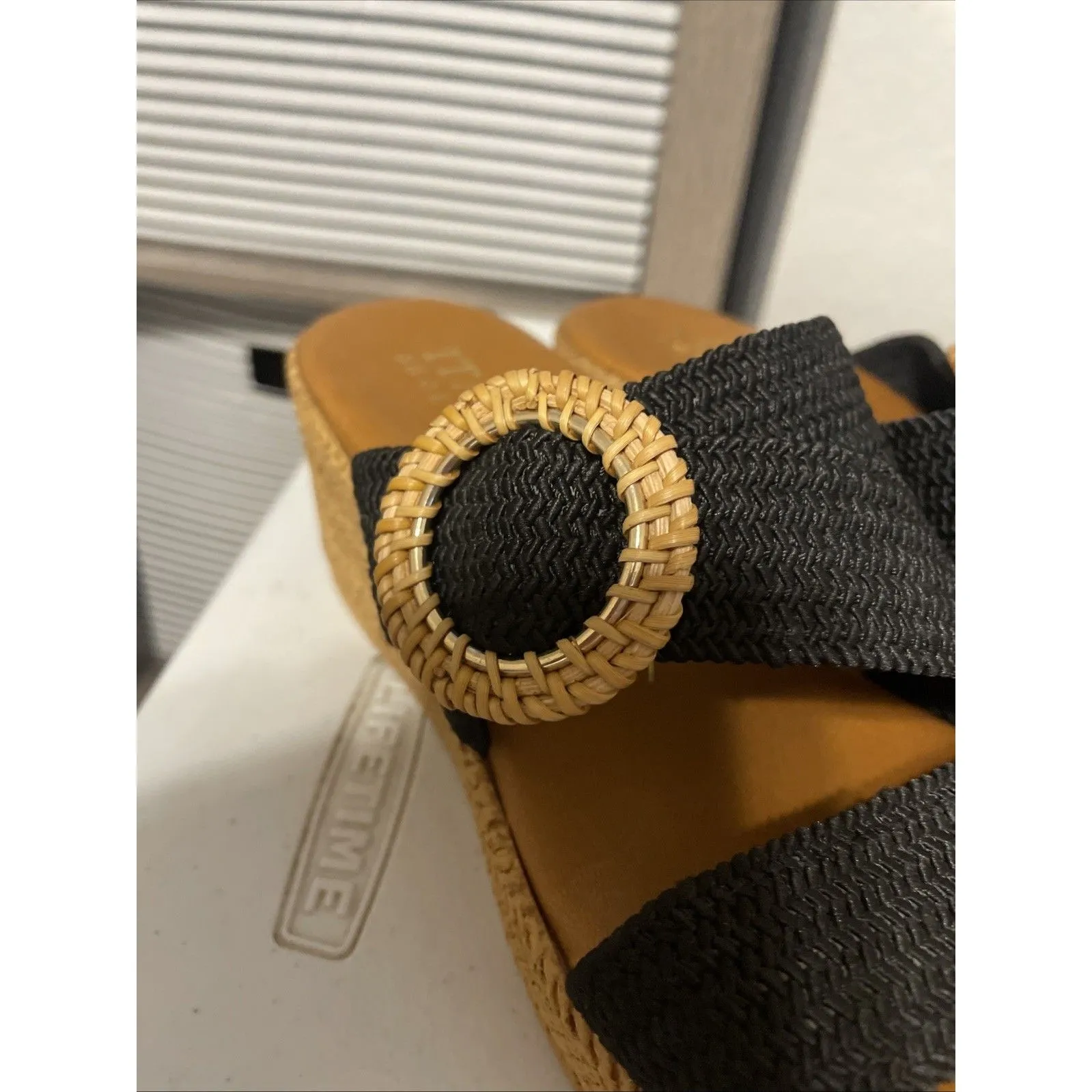 Italian Shoemakers Wedge Sandals Blue Strap Size 7 M Made in Italy - Image 2