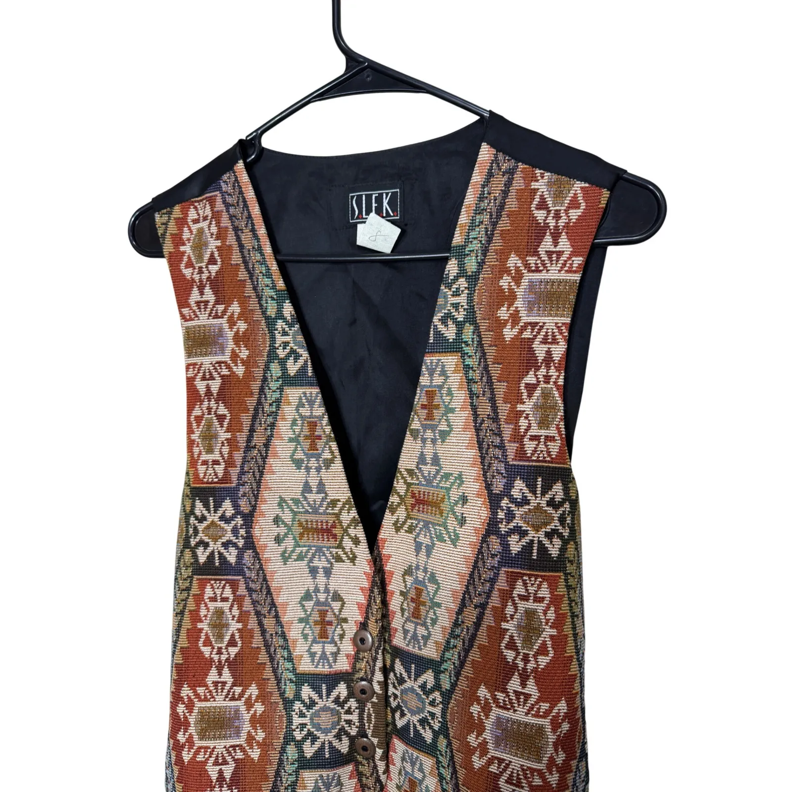 Vintage SLEK Tapestry Southwestern Geometric Print Vest Size M Brown Size M - Image 2