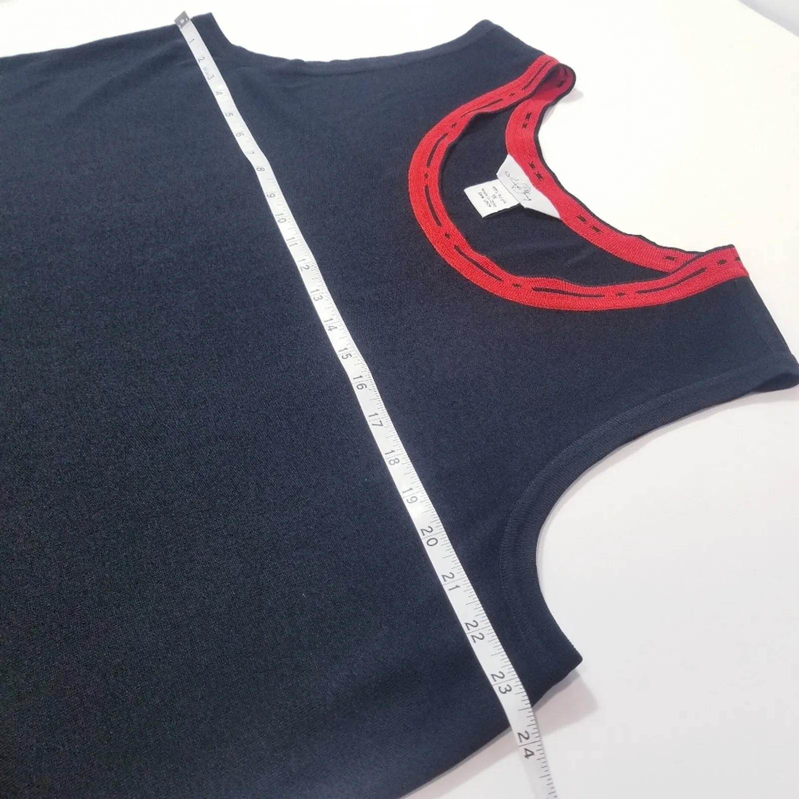 Ming Wang Women's Black Sleeveless Knit Blouse with Red Accents Sleeveless - Image 6