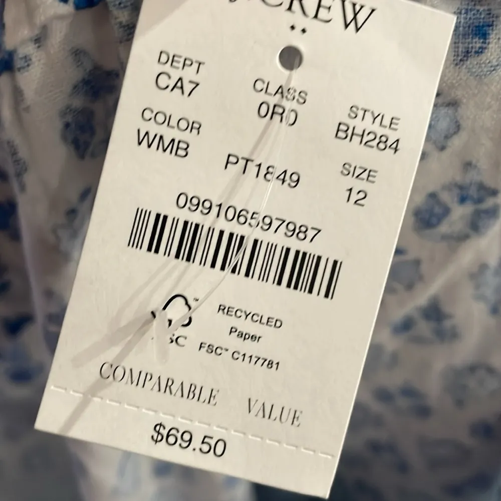 J. Crew Linen Cotton Drawstring Block print easy pants Malibu blue & white NEW - Image 8