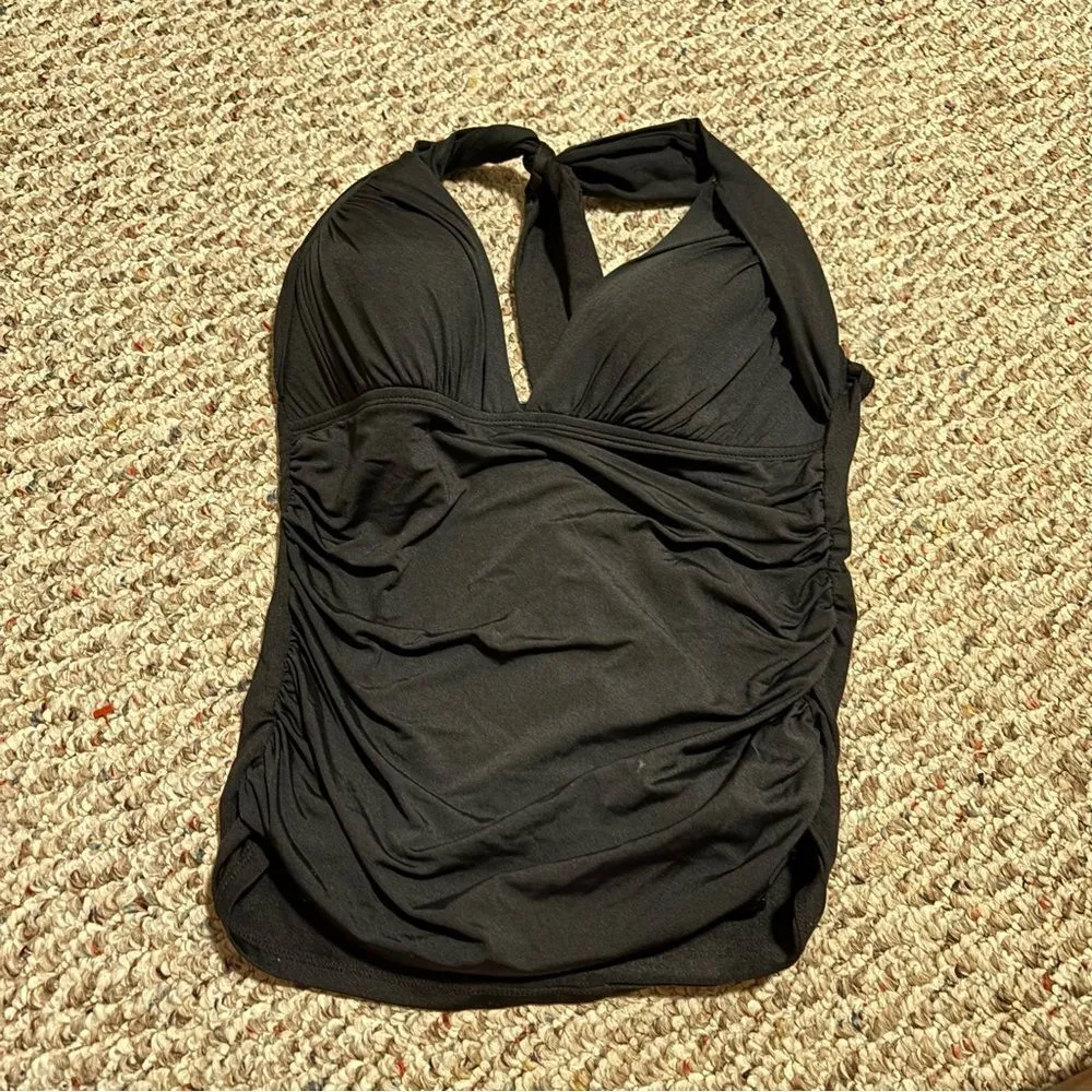 La Blanca Island Goddess Halter Tankini Ruched Top - Black- Size 6 - Image 3