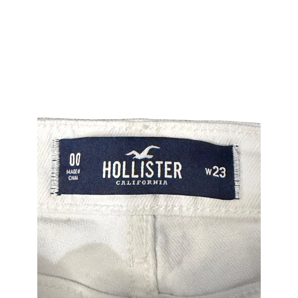 VTG Hollister White Micro Mini Shorts Womens 00 Y2K Rave Low Rise Denim Distress - Image 4