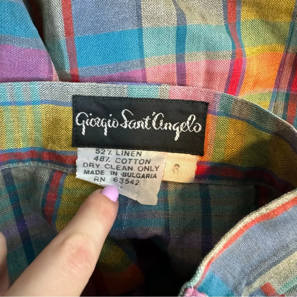 Vtg Giorgio Sant Angelo Bermuda Shorts Sz 6 Rainbow Cotton Linen Academia Blue - Image 14