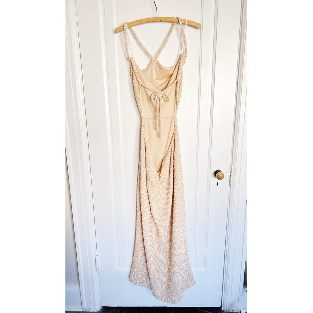 SABO • Backless Amada Dress tan halter tie nubby knit midi open back - Image 10