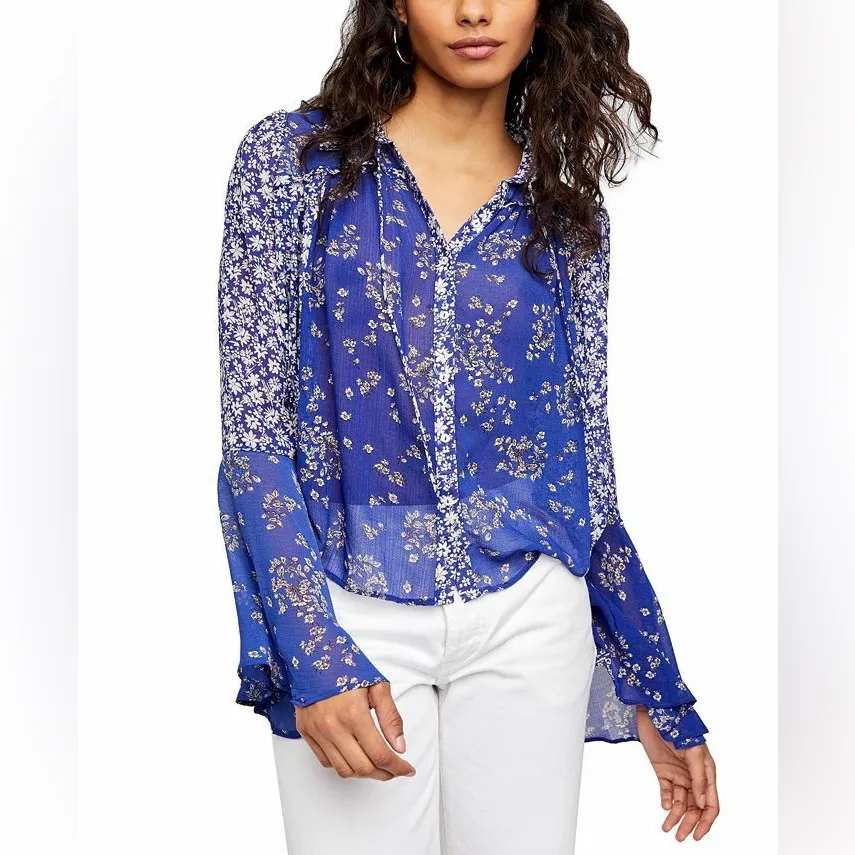 Free People SERENA PRINTED BLOUSE - BLUE COMBO - Image 7