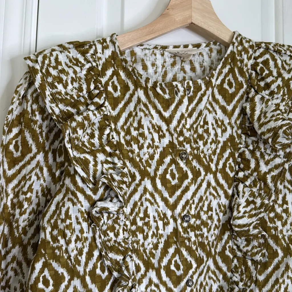 Sezane Boby ikat ruffle button down blouse - Image 11