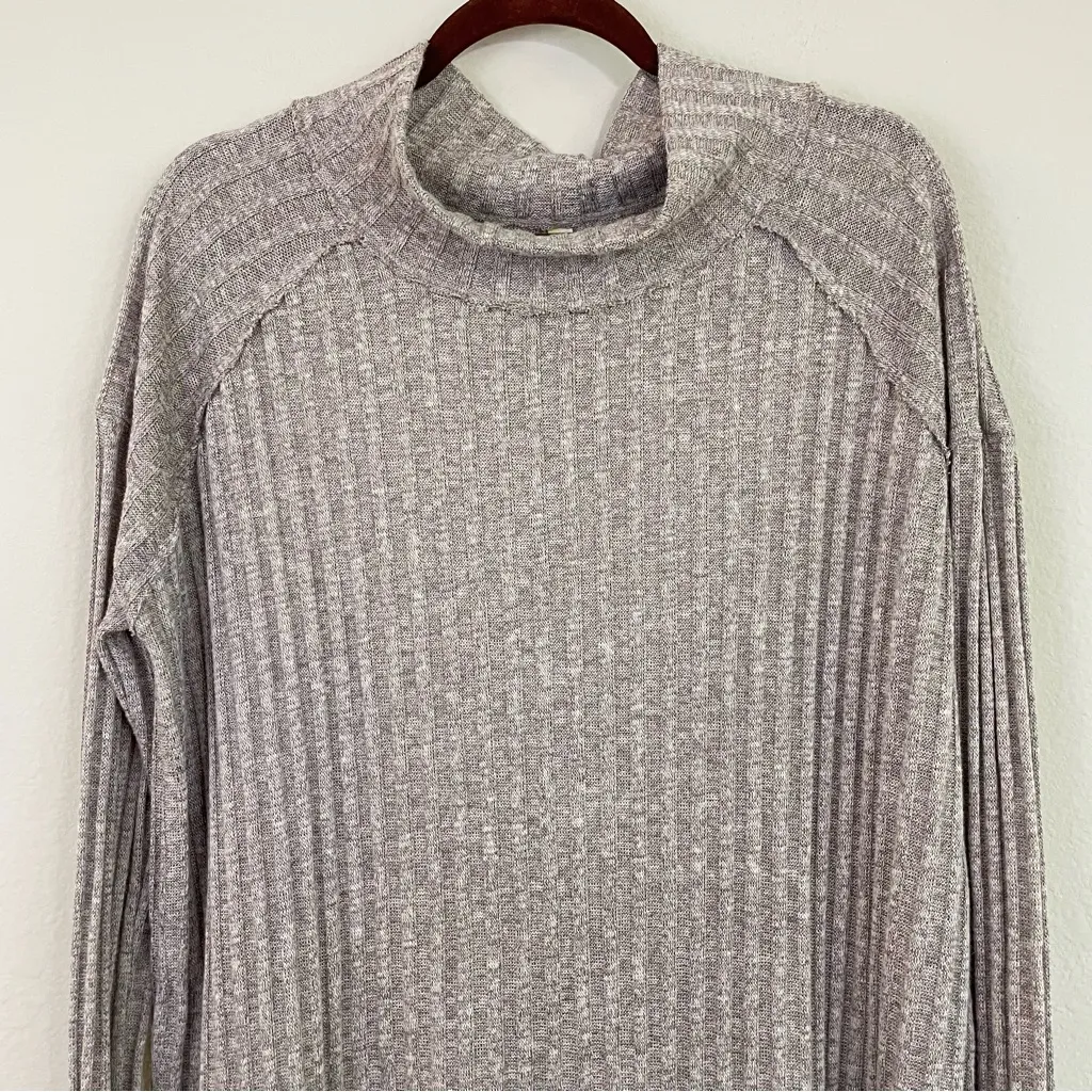 Free People Clarissa Ribbed‎ Knit Funnel Neck Lightweight Tunic Sweater Size L - Image 4