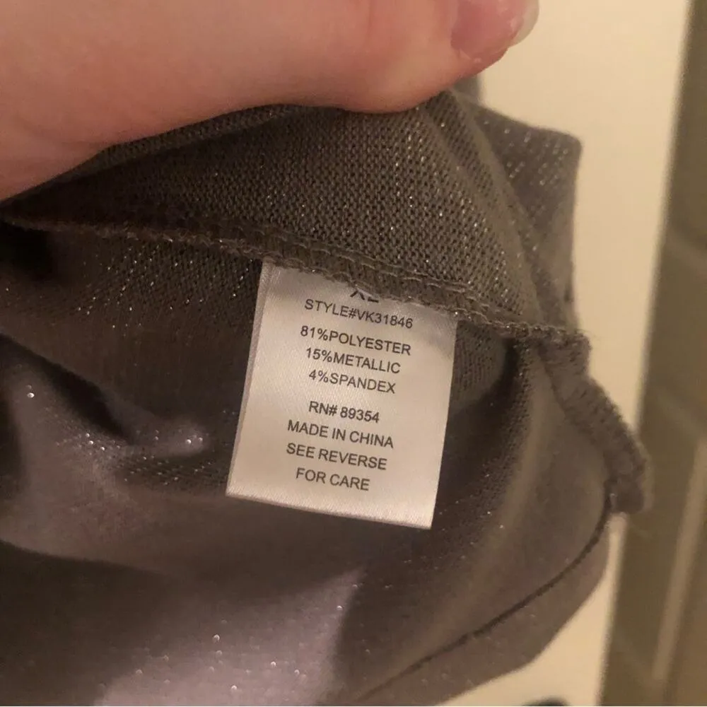 Adrienne Vittadini Gray Silver Sparkle Stretch Cowl Neck Blouse Size XL - Image 4