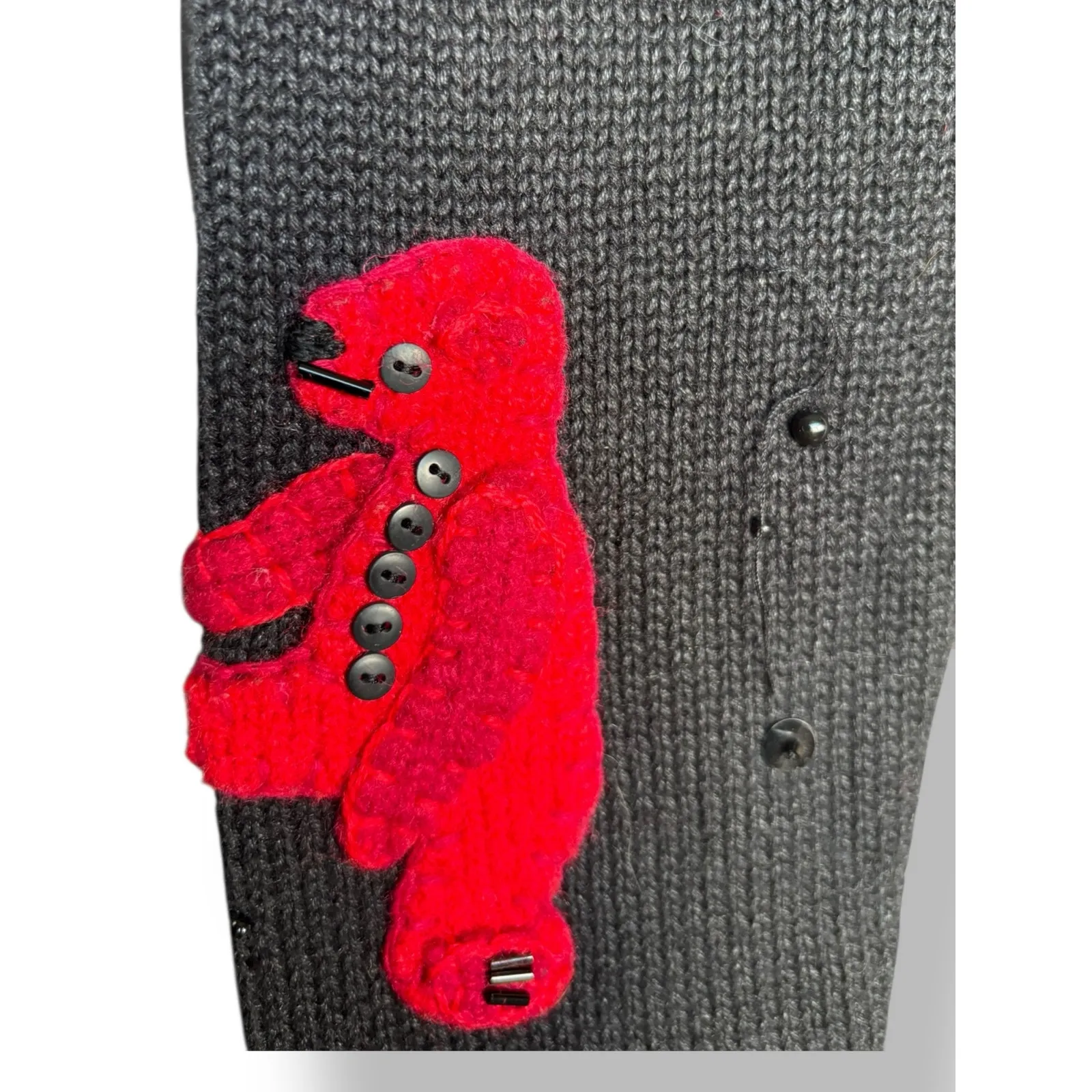Vintage Susan Bristol Teddy Bear Applique Black Knit Cardigan Sweater Petite Size undefined - Image 7