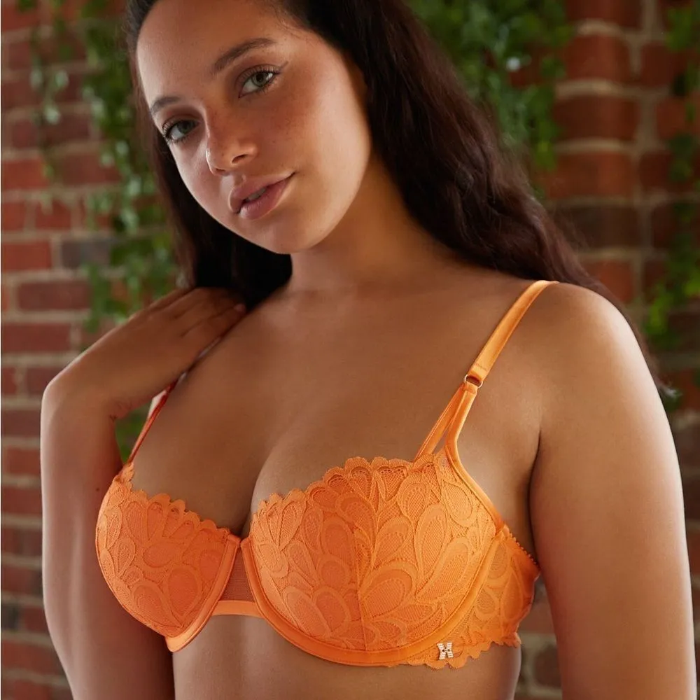 Savage X Fenty Not Sorry Lightly Lined Lace Barlconette Bra Orange 36C NWT Size undefined - Image 3