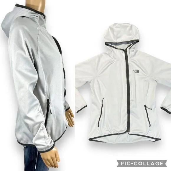 Womens Jacket Coat Hooded Full Zip Lightweight Gray Black Large - Image 2