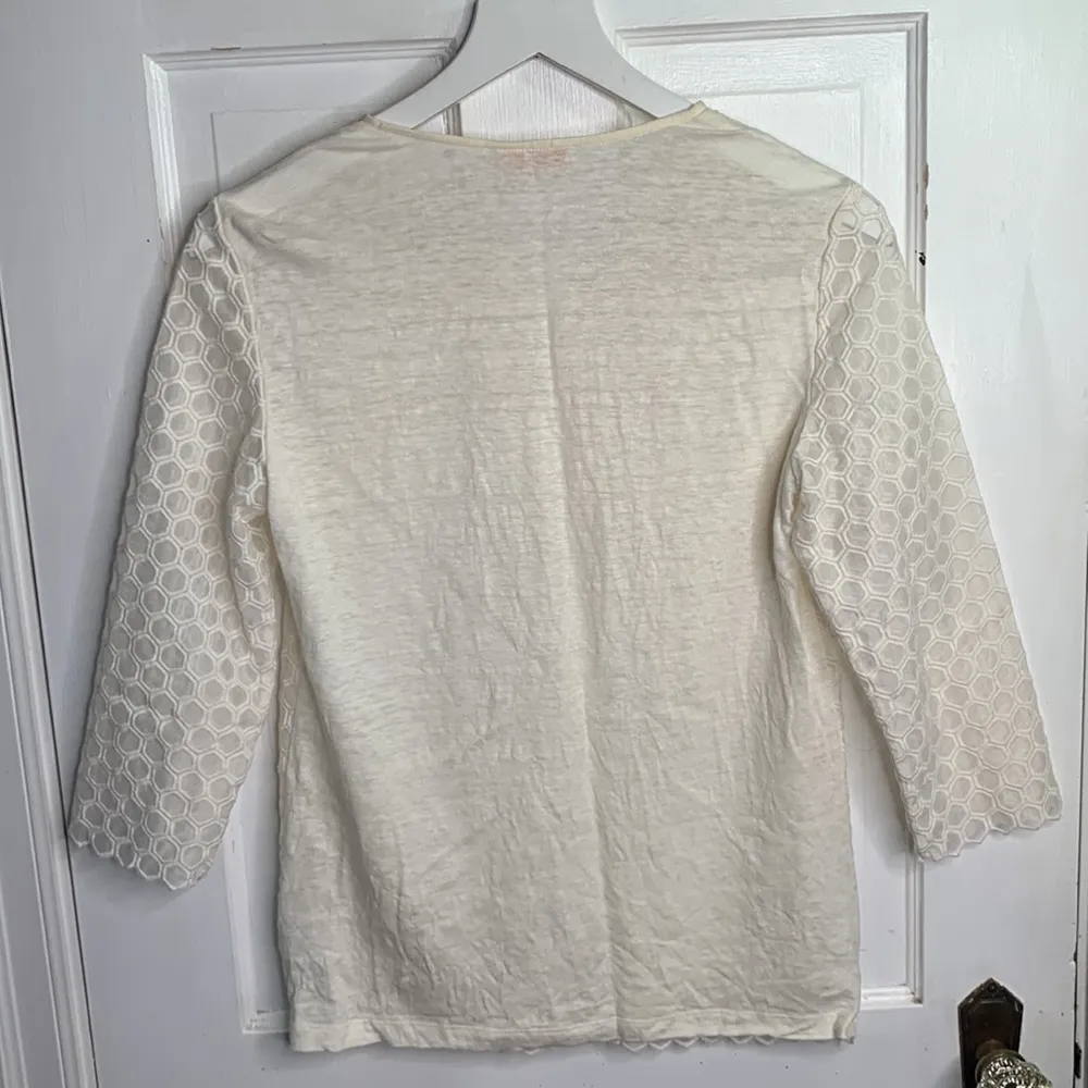 Tory Burch Cream Ivory Tali Honeycomb V-neck Lace Tunic Top Blouse W-772 Sz XS - Image 12
