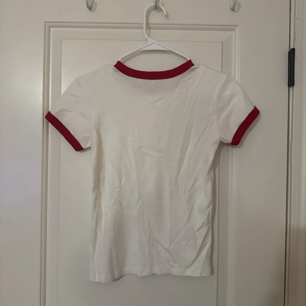 Brandy Melville White Tee with Red Trim - Image 3