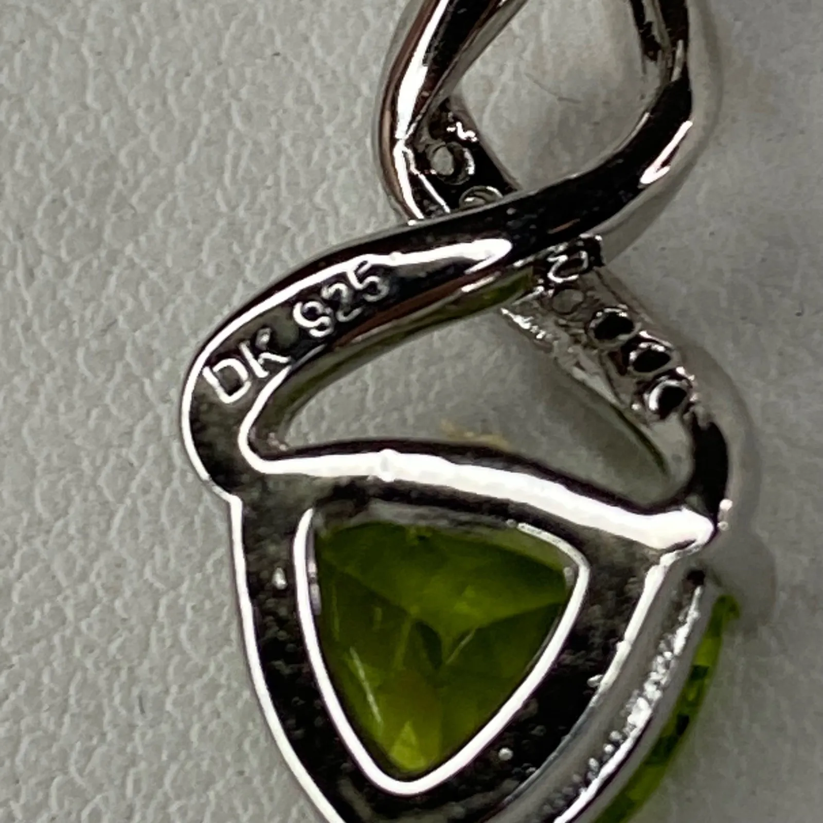 Trillion Manchurian Peridot & White Zircon Sterling Silver Pendant Necklace New Green - Image 4