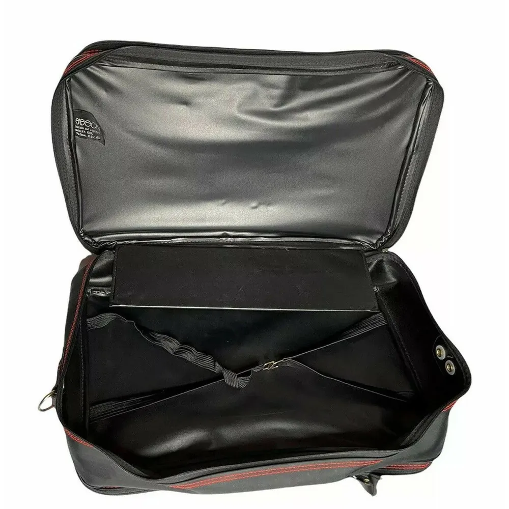 Vintage Sasson Duffel Bag Suitcase Luggage Travel Tote Black Carry On Red Stitch - Image 7