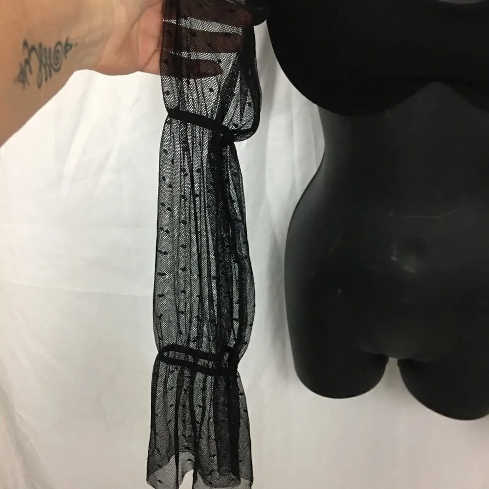 bra crop black top wit mesh cinched sleeves size 6 - Image 3