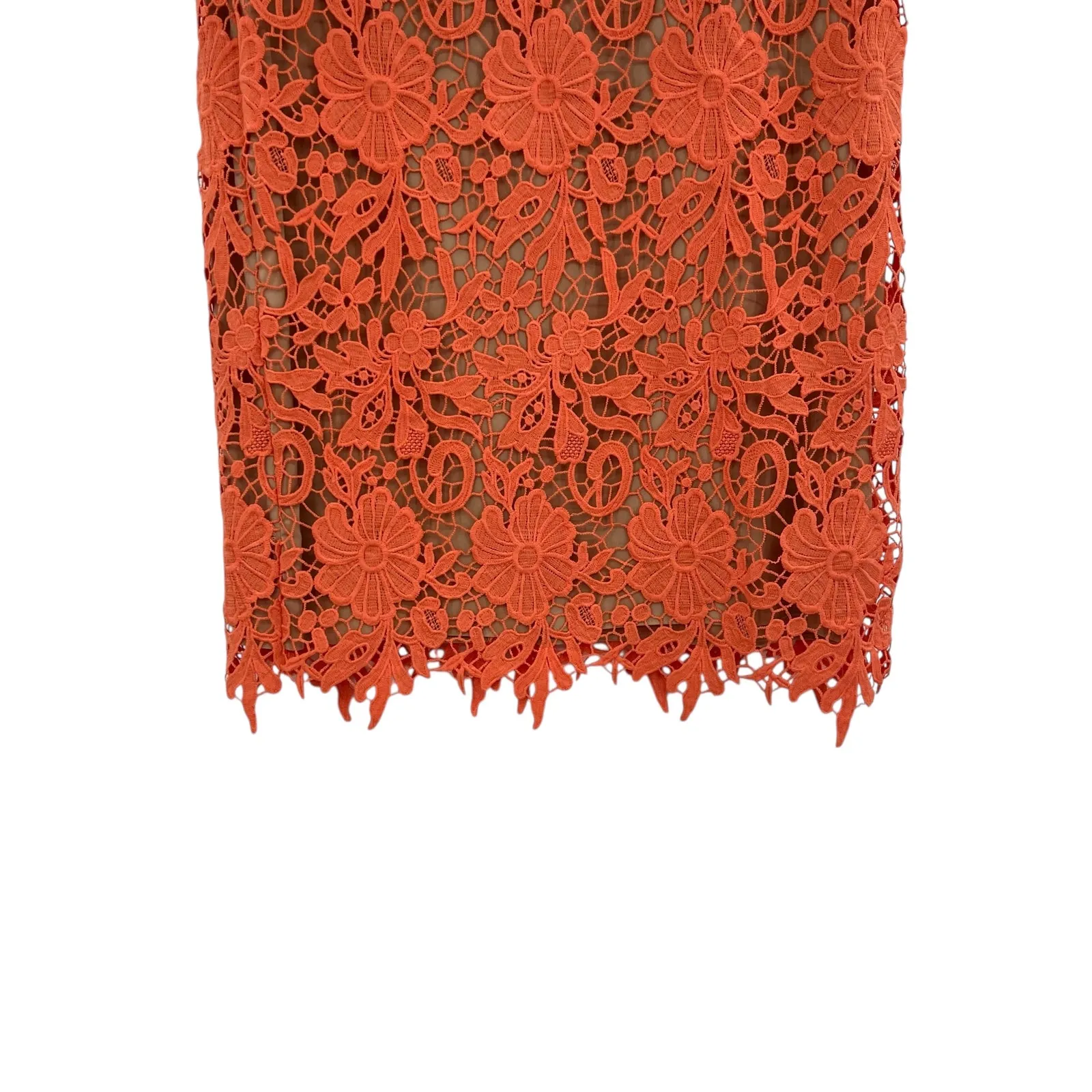 Alice + Olivia Farrell Lace Pencil Skirt‎ Straight Crochet Orange Tan Size 2 - Image 6