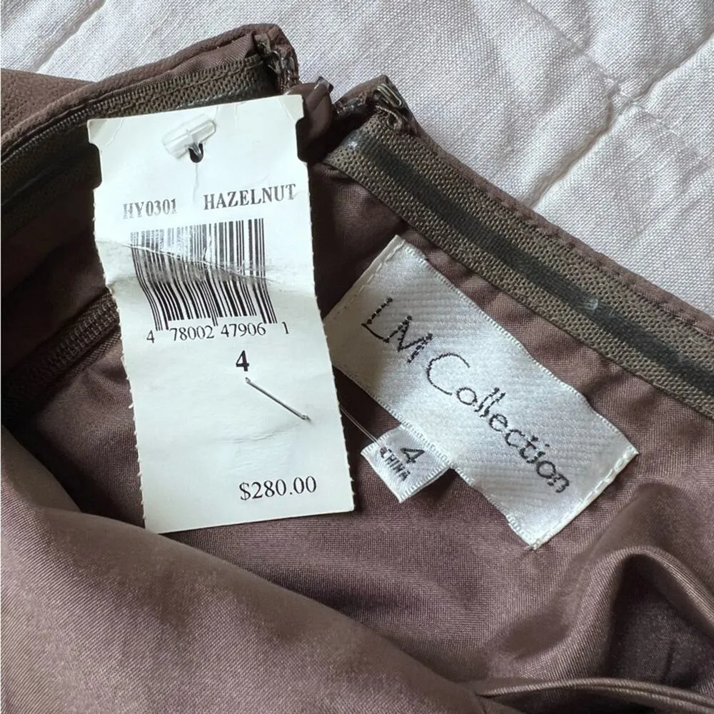 NWT LM Collection Brown / Taupe Beaded Halter Neck Empire Waist Formal Dress - Image 8