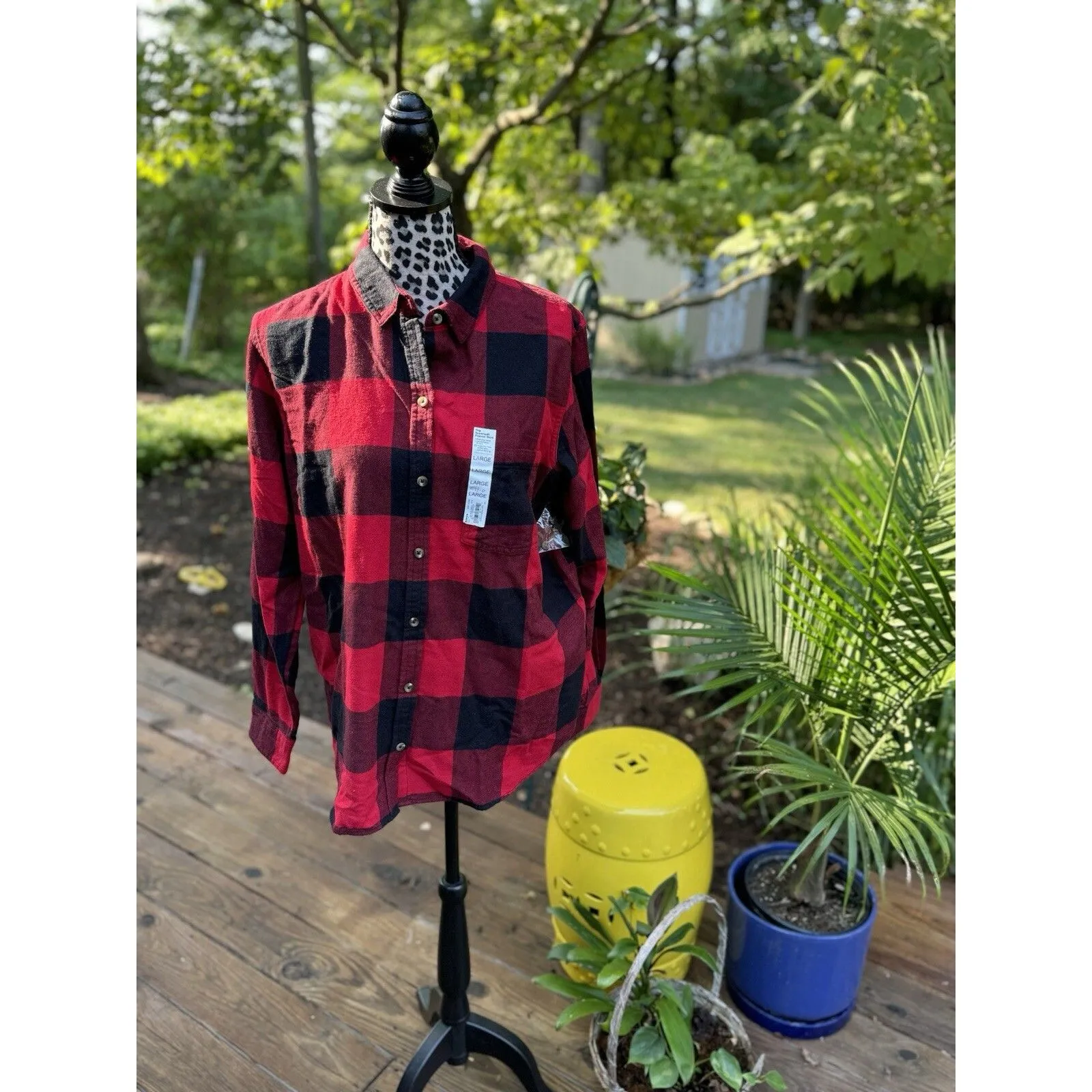 Sonoma Long Sleeve Flannel Shirt Blouses Red Black Buffalo Check New Sz L - Image 2