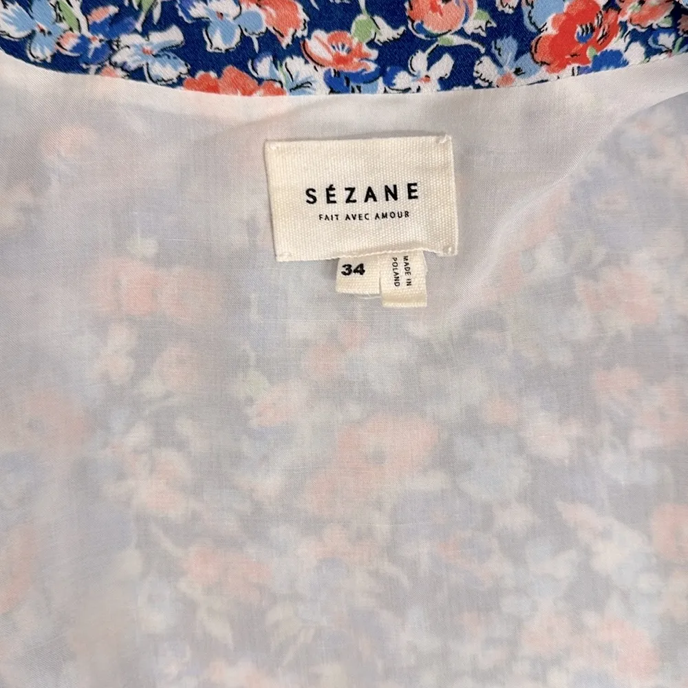 Sezane Anastasia Blue Poppy Floral Wrap Dress Lined Summer Mini Dress 34 US 2 XS - Image 6