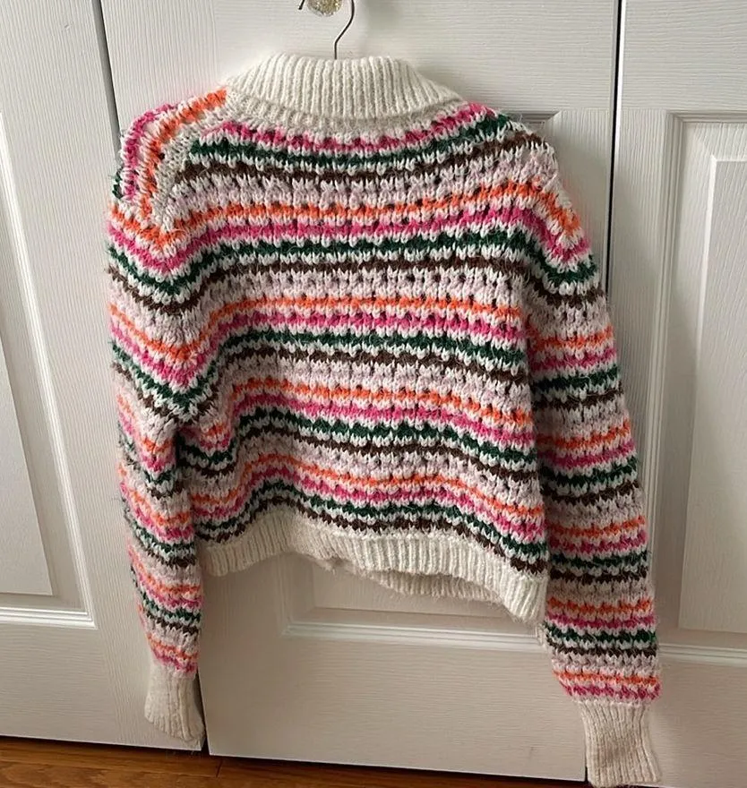 ZARA  Bloggers Favorite Rainbow Stripped Button Up Sweater - Image 3